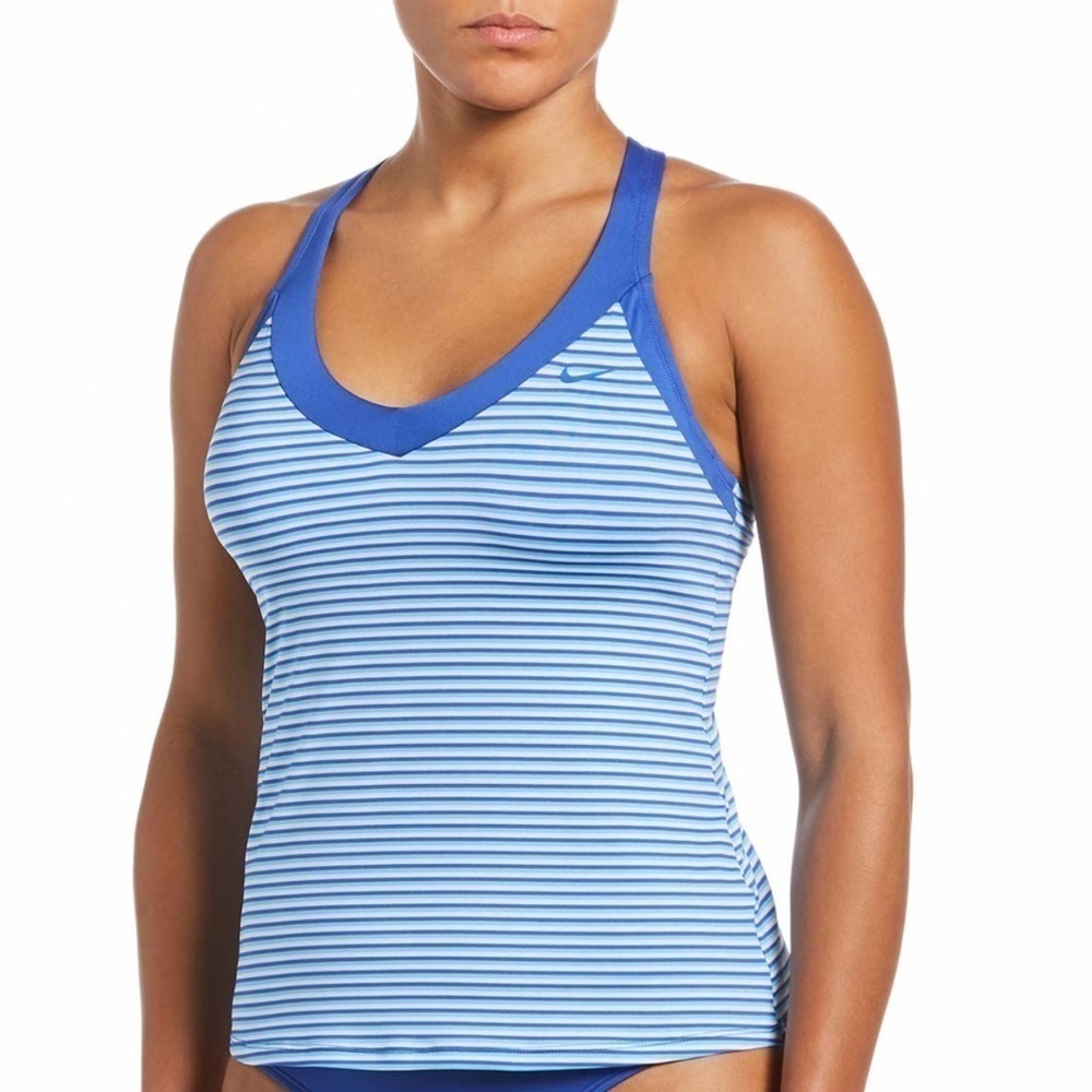 NWT Nike Hyper Royal Micro Stripe V-Neck Tankini Swim Top